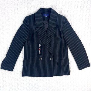 Roem Blazer Black and White Pinstripe Women's Medium "Bon Appetit!" Patch